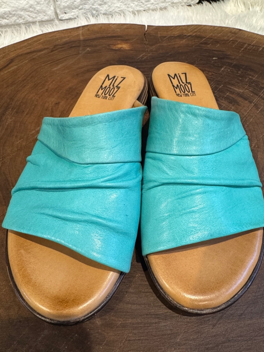 Miz Mooz Turquoise Leather Slide Sandals